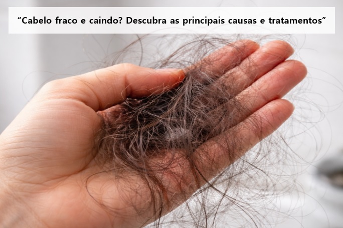 Mão segurando uma quantidade significativa de fios de cabelo perdidos, representando sintomas de alopecia ou queda capilar severa.